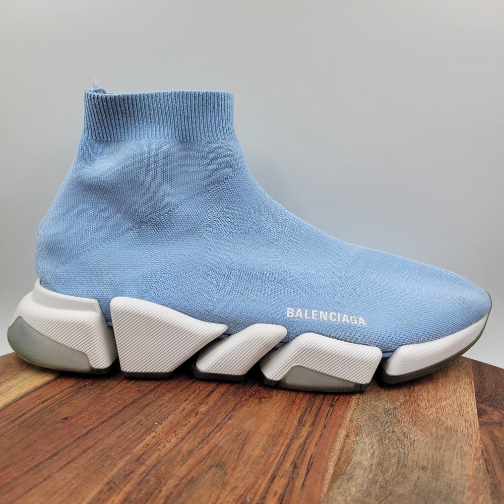 Balenciaga Speed 2.0 Shoes Men's 13 Blue White Knit Pull On Sock Fashion Sneaker